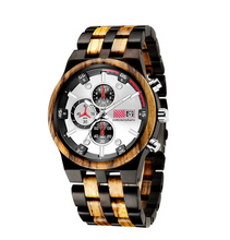 Load image into Gallery viewer, Ebony and Zebra Wood Chronograph Watch