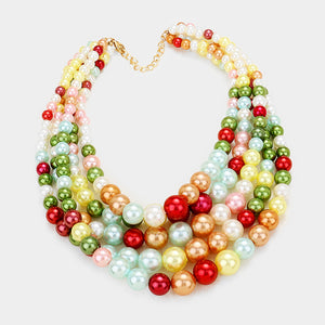 5 STRAND MULTI GLOSSY FAUX PEARL NECKLACE SET