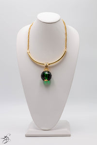 HUNTER GREEN CRYSTAL BALL NECKLACE CENTERED ON A GOLD BAR & CHAIN  *AVAILABLE IN OTHER COLORS - HOT PINK, IVORY AND MIDNIGHT BLUE