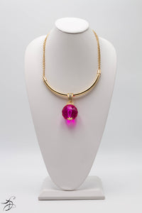 HUNTER GREEN CRYSTAL BALL NECKLACE CENTERED ON A GOLD BAR & CHAIN  *AVAILABLE IN OTHER COLORS - HOT PINK, IVORY AND MIDNIGHT BLUE