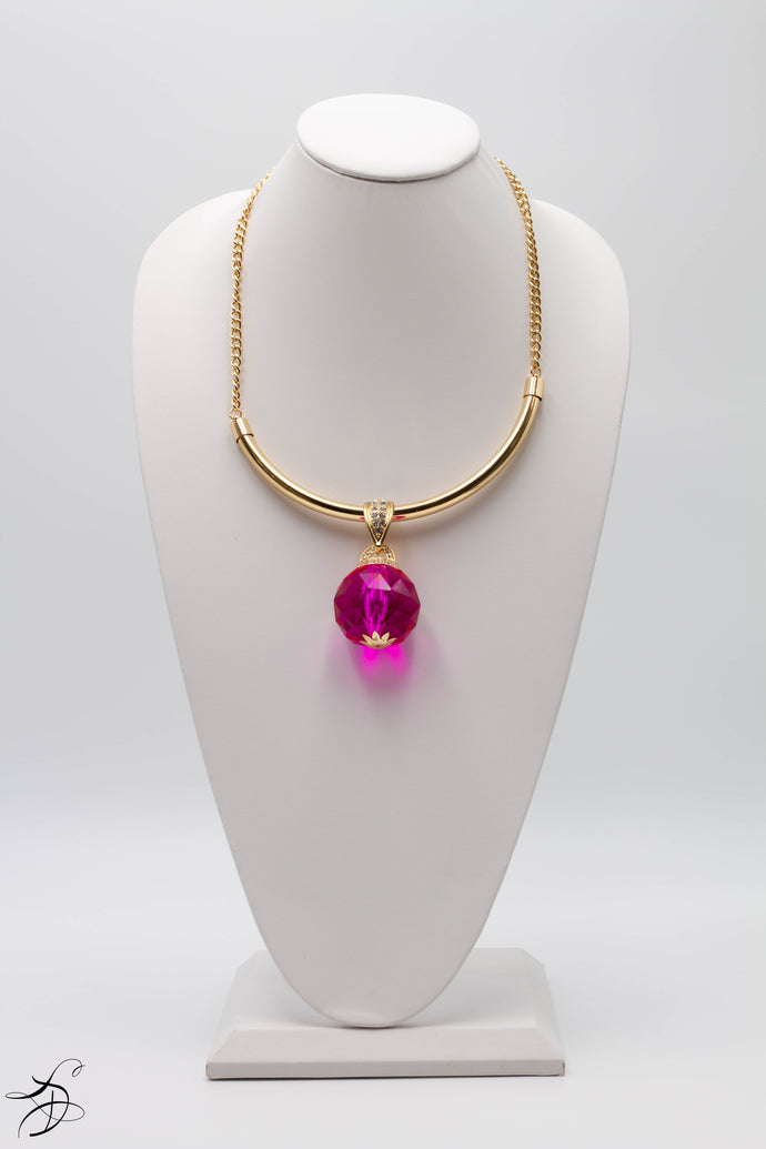 HUNTER GREEN CRYSTAL BALL NECKLACE CENTERED ON A GOLD BAR & CHAIN  *AVAILABLE IN OTHER COLORS - HOT PINK, IVORY AND MIDNIGHT BLUE