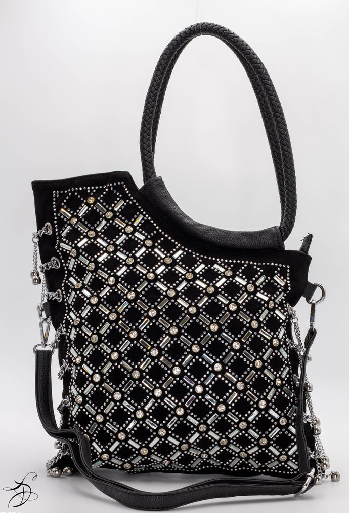 BLACK & SILVER CRYSTAL RHINESTONE HOBO