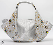 Load image into Gallery viewer, JEWELED SILVER CROC HANDBAG
