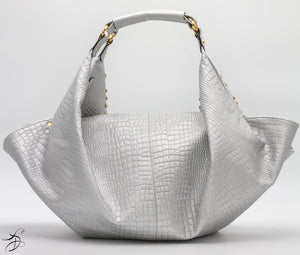 JEWELED SILVER CROC HANDBAG