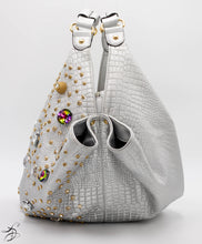 Load image into Gallery viewer, JEWELED SILVER CROC HANDBAG
