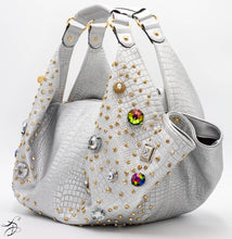 Load image into Gallery viewer, JEWELED SILVER CROC HANDBAG
