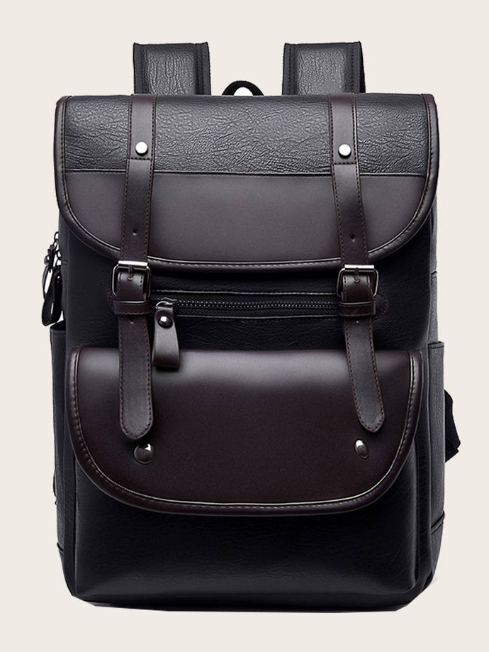 MEN BLK & BRWN TWO TONE BUCKLE BACKPACK