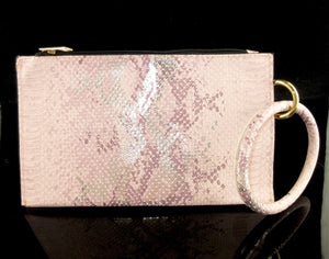 PINK IRIDESCENT SNAKESKIN OVERSIZED WRISTLET BAG