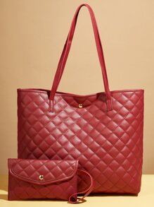 RED QUILTED TOTE & WRISTLET SET