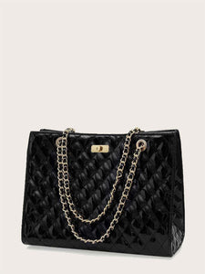 PATENT TWIST LOCK QUILTED CHAIN TOTE - 5 COLORS AVAILABLE – Lisa D Jewelry  & Accessories