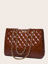 Load image into Gallery viewer, PATENT TWIST LOCK QUILTED CHAIN TOTE -  COLORS AVAILABLE
